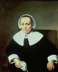 Portret van een dame met witte kraag en manchetten